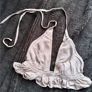 Garage Ruffled Triangle Bralette - dusty purple